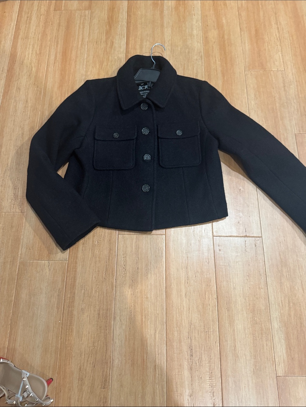 J. Crew Black Cropped Wool Button-Front Pea Coat